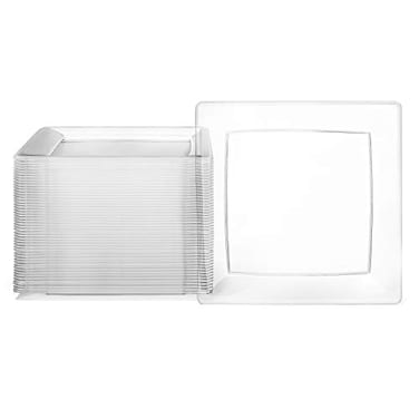 Oasis Creations Clear Square Plates Set 9 50 Count Premium Hard Clear Plastic Disposable and Reusable Dinner Salad Party Plate Set Weddings Parties Events More