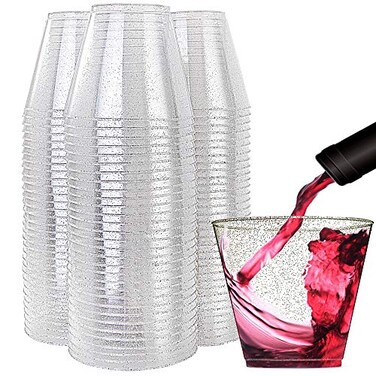 WDF 200pcs 9OZ Silver Cups Plastic Disposable Premium Wedding Silver Glitter Plastic Cups for Baby Shower Wedding Spring Party