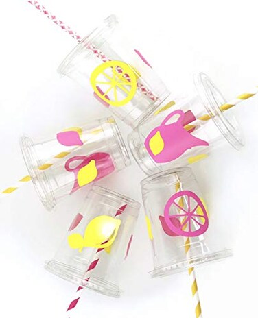 Stesha Party Pink Lemonade Party Cups Set of 12 Disposable for Lemon Fruit Citrus Birthday
