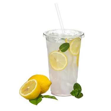 QUIDDITY WARE 100 Sets Disposable Crystal Clear Plastic Cups with Flat Lids and Straws 20oz
