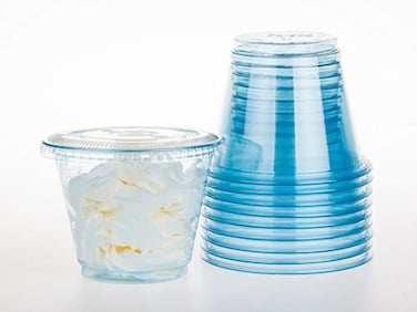 Golden Apple 9oz50sets Blue Plastic Cups with Clear Flat no Hole lids