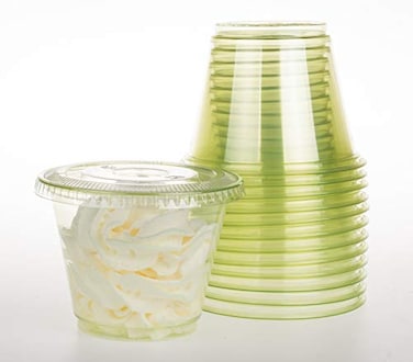 Golden Apple 9oz50sets Green Plastic Cups with Clear Flat no Hole lids