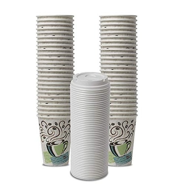 Dixie PerfecTouch WiseSize Coffee Design Insulated Paper Cup 12oz Cups and Lids Bundle 12 oz 50 Cups 50 Lids