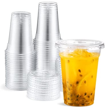 Eupako 9 oz Plastic Cups with Lids 100 Sets Disposable Clear Cups with Lids Cold Drink Containers for Beverage Parfait Smoothie