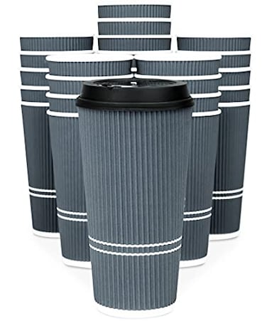 Glowcoast To Go Coffee Cups With Lids 22 oz Disposable Coffee Cup With Lid Large Togo Travel Paper Ripple Hot Cups Insulated For Hot Cold Beverage Drinks No Sleeves Needed 50 Dusk Grey