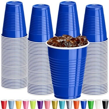 DecorRack Blue Plastic Cups 12 oz Disposable Cups Reusable Party Supplies 120 Count