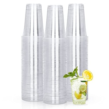 TashiBox 12oz 150 Cups Plastic Coffee Cups Clear Disposable Cups for Teasmoothies Sodas and Mixed Drinks