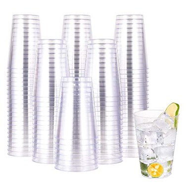JOLLY CHEF 12 oz Clear Plastic Cups 100 Pack Heavyduty Party Glasses Disposable Plastic Cups for HalloweenThanksgiving Day Christmas Party