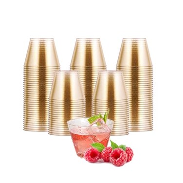 JOLLY CHEF 5 oz 100 Pack Small Glitter Disposable Cups Glitter Plastic Cups Disposable Plastic Shot Glasses Perfect for Parties Halloween Thanksgiving Christmas