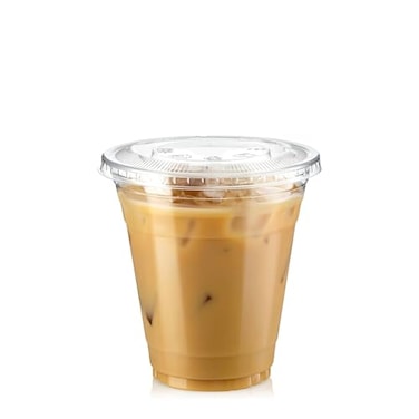 Fit Meal Prep 100 Pack 12 oz Clear Plastic Cups with Flat Lids Disposable Iced Coffee Cups BPA Free Premium Crystal Smoothie Cup for Party Lemonade Stand Cold Drinks Juice Milkshake