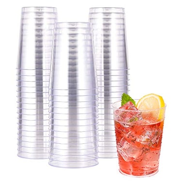 JOLLY CHEF 10 oz Clear Disposable Plastic Cups 50 Pack Clear Plastic Cups Tumblers Heavy duty Party Glasses Disposable Cups for Wedding ThanksgivingHalloweenChristmas Party