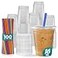 GUSTO 16 oz 100 Count Clear Cups with Flat Lids Straws Disposable Clear Drinking Cups for Iced Coffee Cold Drinks Milkshakes and Smoothies Formerly Comfy Package