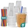 GUSTO 16 oz 100 Count Clear Cups with Flat Lids Straws Disposable Clear Drinking Cups for Iced Coffee Cold Drinks Milkshakes and Smoothies Formerly Comfy Package