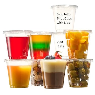 PATCHKE Jello Shot Cups with Lids 3 oz Containers With Lids 200 Cups 200 Lids LeakResistant Perfect For Disposable Dessert Cup Plastic Fruit Pudding Cups with lids