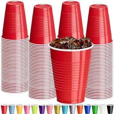 DecorRack Red Plastic Cups 12 oz Disposable Cups Reusable Party Supplies 120 Count