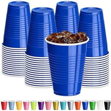DecorRack Blue Plastic Cups 12 oz Disposable Cups Reusable Party Supplies 40 Count