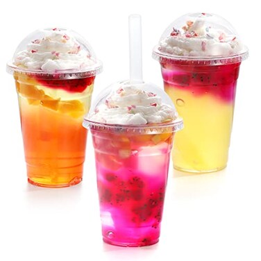 TashiBox 16oz100set Plastic Cups with Dome lids Clear Iced Coffee Smoothie Juice Soda Cocktail and Party Cups