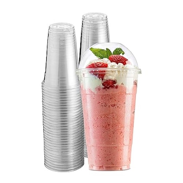 Green Direct 20 oz Clear Disposable Plastic Drinking Cups With Lids Ice coffee Bubble Boba Tea Cups for Cold Drinks Smoothie Pack of 50