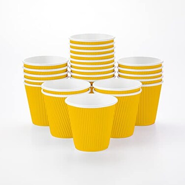 Restaurantware 8 Ounce Double Wall Disposable Coffee Cups 500 Insulated Yellow Paper Tumblers with Ripple Wall Design Lids Sold Separately for Hot Drinks like Tea Hot Chocolate and More