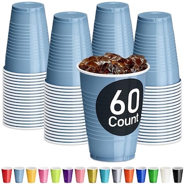 DecorRack Light Blue Plastic Cups 12 oz Disposable Cups Party Supplies 60 Count