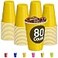 DecorRack 80 Count Yellow Party Cups 16 oz BPA Free Plastic Cups Perfect for Birthday Picnic Indoor and Outdoor Event Stackable Reusable Disposable Round Beverage Drinking Cups 80 Pack