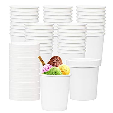 Hedume 60 Pack Paper Ice Cream Cups with 60 Pack Lids 16 OZ Frozen Dessert Containers with Lids Cold and Hot Food Container for Soup Dessert Yogurt Sauce