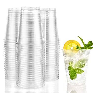 Nicole Home Collection 100 Count Disposable Plastic Cups Crystal Clear Durable PET 18 oz BPA Free