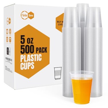Turbo Bee 5oz Disposable Plastic Cups 500 Pack Small Drinking Sample Cups Bulk MultiUse Tumblers for Beverages Mini Desserts Home School Parties or Commercial Use