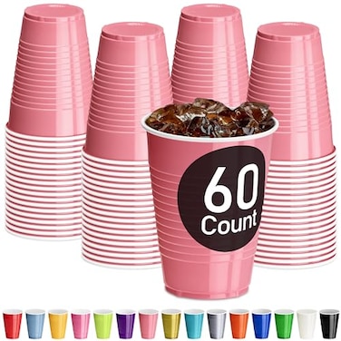 DecorRack Light Pink Plastic Cups 12 oz Disposable Cups Party Supplies 60 Count