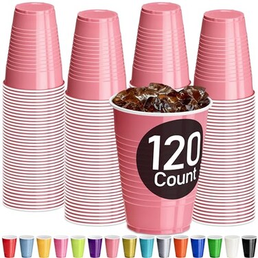 DecorRack Light Pink Plastic Cups 12 oz Disposable Cups Reusable Party Supplies 120 Count