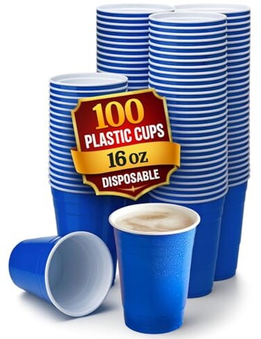 1InTheHome Blue Cups 16 Oz Disposable Blue Plastic Party Cups 100 pack