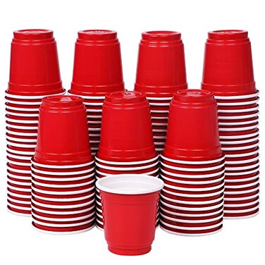 Zcaukya 120ct 2oz Mini Disposable Shot Cups Small Red Plastic Party Cups for Parties Games Events