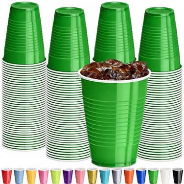DecorRack Dark Green Plastic Cups 12 oz Disposable Cups Reusable Party Supplies 120 Count