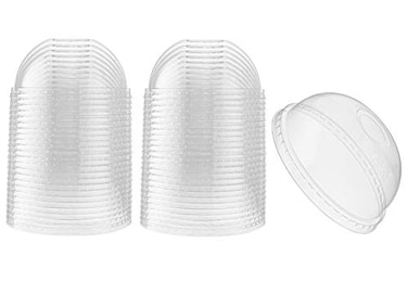 ELEGANT DISPOSABLES 50 Count Crystal Clear PET Plastic Dome lids With Straw Slot Fits 14 16 20 24 oz Cups for Iced Coffee Milkshake Slurpee Ice cream Razzle Slush Smoothy Partys