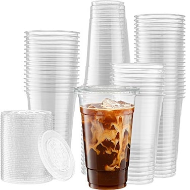 ELEGANT DISPOSABLES Crystal Clear PET Cups With Flat lids for Iced Coffee 24 oz