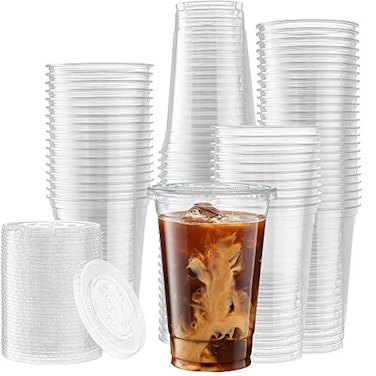 ELEGANT DISPOSABLES Crystal Clear PET Cups With Flat lids for Iced Coffee 50 20 oz