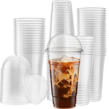 ELEGANT DISPOSABLES 50 Sets 24 Oz Crystal Clear PET Plastic Cups With Dome lids for Iced Coffee Cold Drinks Milkshake Slush Cup Smoothys Slurpee Partys Plastic Disposable Cups