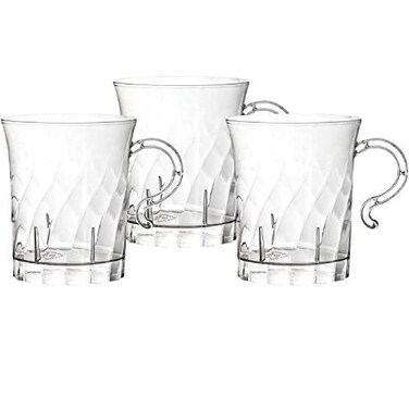 Party Essentials Hard Plastic 8 oz Swirled CoffeeTea Party Cups With Handle Clear 20 Count N8102