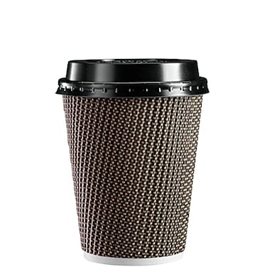 GUSTO 12 oz 50 Sets Insulated Brown Patterned Ripple Paper Hot Coffee Cups With Lids Lids Color May Vary Ideal for Hot Beverages Travel and Office Use Formerly Comfy Package