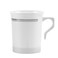 BloominGoods 50 Heavyweight Disposable White Plastic 8 oz Coffee Mugs with Silver Trim Tea Cappuccino Espresso Cups with Handles 50Pack