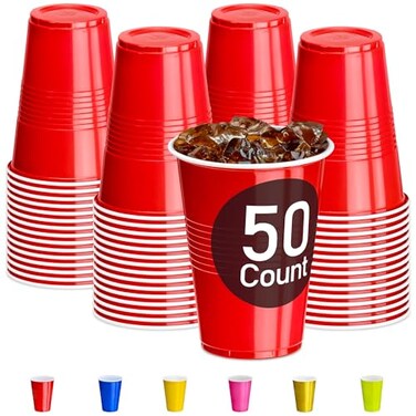 DecorRack Red Plastic Cups 9 oz Disposable Cups 50 Count