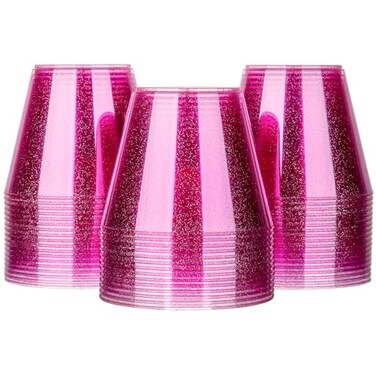 Homy Feel 9 Oz Pink Glitter Plastic Cups 100PCS Disposable Cocktail Wine Cups for Wedding Party Valentines Day