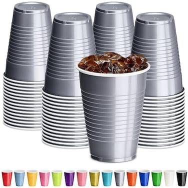 DecorRack Gray Plastic Cups 12 oz Disposable Cups Reusable Party Supplies 120 Count