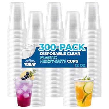 Supellectilem 12 oz Plastic Cups Disposable 300 Value Pack Clear Translucent Disposable Cold Plastic Cups Premium Quality Shatter Resistant Party Water Cup