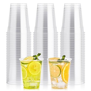 JOLLY PARTY 100 Pack 12 OZ Clear Plastic Cups Cold Party Drinking Cups Clear Disposable Cups FruitIce CreamCupcakeIced Cold Drinks