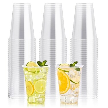 JOLLY PARTY 100 Pack 16 OZ Clear Plastic Cups Cold Party Drinking Cups Clear Disposable Cups FruitIce CreamCupcakeIced Cold Drinks