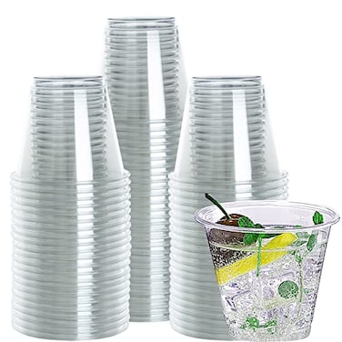 Fabulous Party 9 Oz Clear Plastic Cups Disposable Cups 9 Oz Plastic Cups Crystal Clear PET Plastic Wine Glasses Plastic Party Cups for Cold Drink Juice Water Cocktail Whisky Iced Coffee Tea Clear Cup