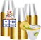 JOLLY CHEF 100 Pack Gold Plastic Cups 9 oz Clear Plastic Tumblers Elegant Gold Rimmed Cups Disposable Glasses for Wedding Thanksgiving Day Christmas Party