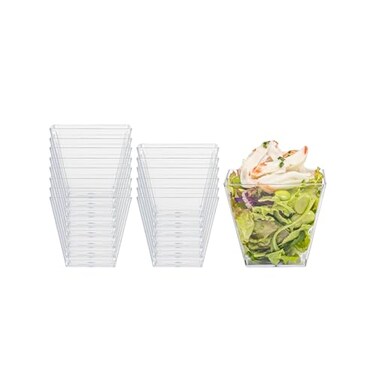 Restaurantware 4 Ounce Mini Kova Cups 100 Square Small Appetizer Cups Durable Disposable Clear Plastic Parfait Cup Serve Mousse Puddings Or Samples For Weddings Or Parties