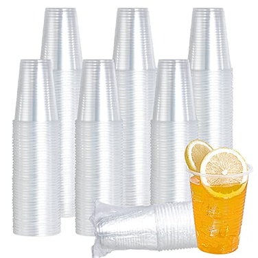 Vplus 500 Pack 9 OZ Clear Plastic Cups Individually Wrapped PP Plastic Cups Disposable 9 OZ Drinking Glasses for Hotel Party Thanksgiving Christmas